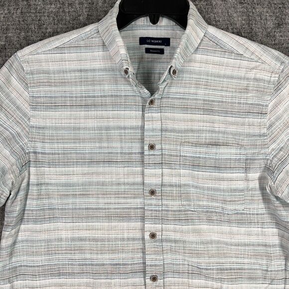LC WAIKIKI SHIRT MENS LARGE BLUE STRIPED NORMAL FIT WOVEN RESORT CLUB VACATION - Picture 3 of 11